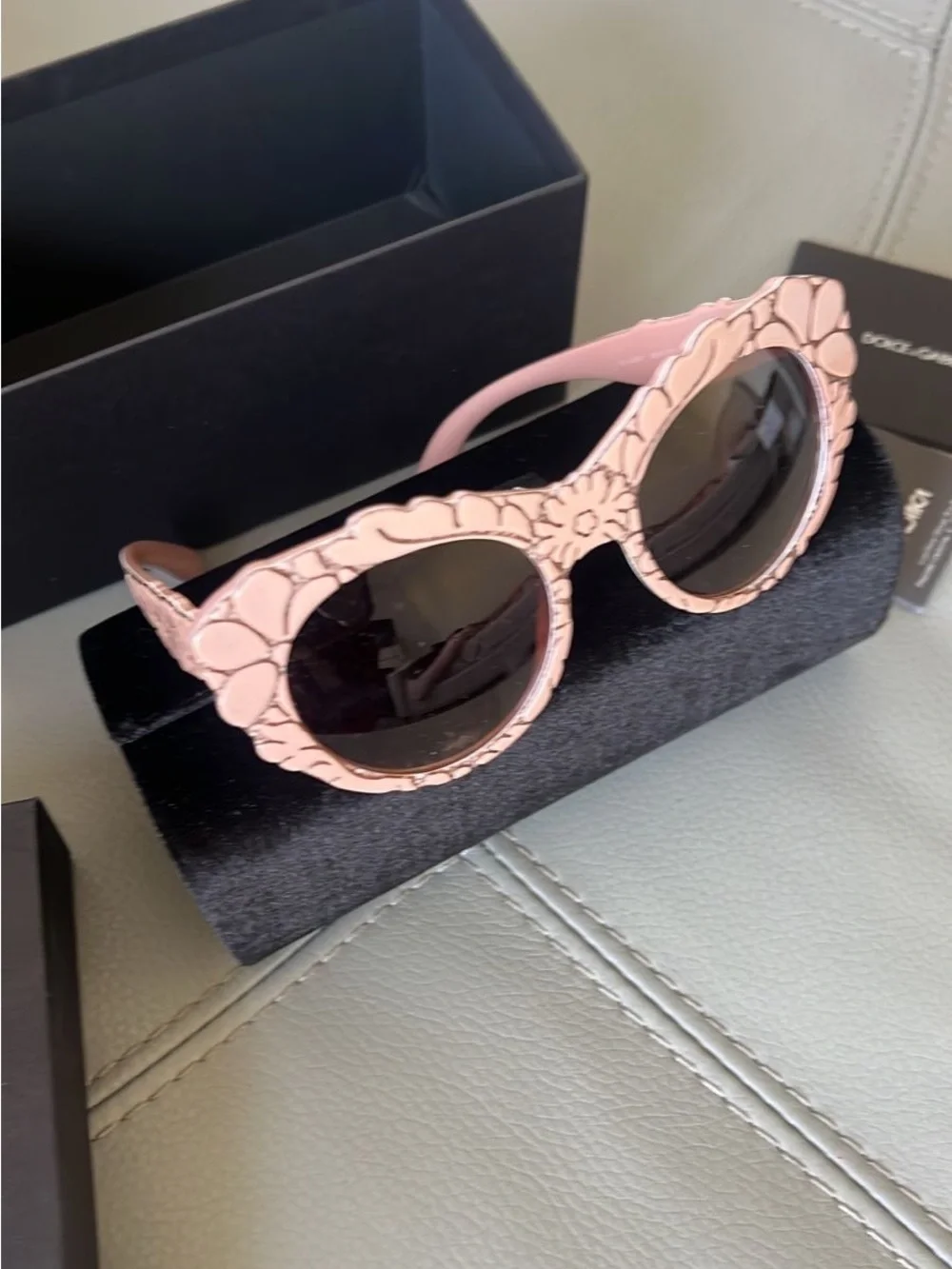 Dolce & Gabbana Pink Floral Round Sunglasses with Dark Lenses